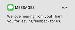 Text message from a local business thanking for survey feedback